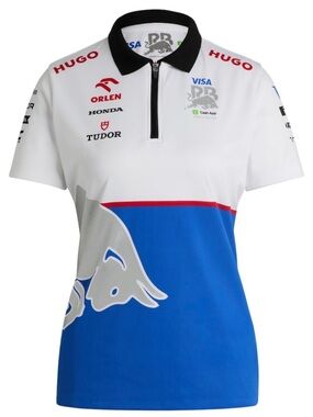 HUGO Women's Racing Polo with Red Tag - White, Blue, Gray